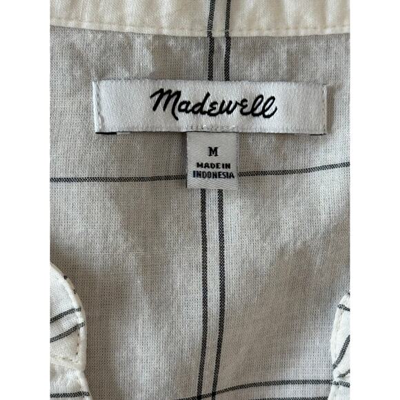 Madewell Lakeline White Ivory Cotton Windowpane Popover Short Sleeve Top Size L - Picture 6 of 8